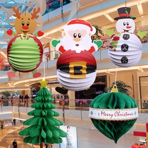 Set di 5 decorazioni natalizie in carta a nido d'ape con Babbo Natale e Renna