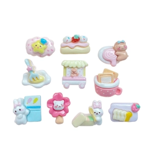 Mini resin bear and food figurines kit for DIY crafts and nail art accessories