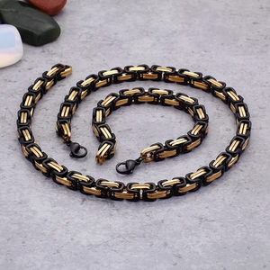 Byzantine chain jewelry set with black and gold stainless steel necklace and bracelet