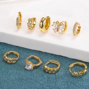 Elegant gold butterfly zircon hoop earrings set with minimalist geometric designs for women