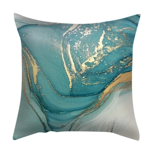Modern marble texture throw pillow cover in teal and gold design for home sofa decor