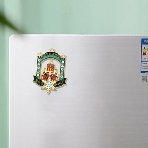 Golden Harbin Central Street fridge magnet with Saint Sophia Cathedral and snowflake