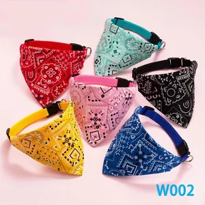 Adjustable paisley dog bandana set with collars in six colors for small to large pets
