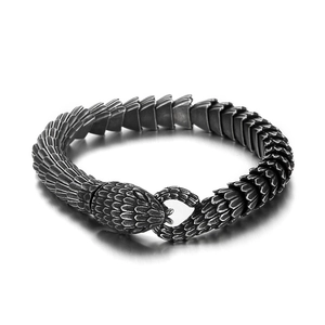Retro stainless steel snake chain bracelet with textured scales and animal head clasp
