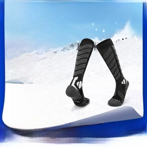 Close-up of merino wool ski socks featuring reinforced thick padding and thermal texture