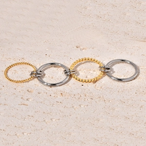 Fashion Interlocking Rings For Women Stainless Steel 18K Gold Plated Stacked Mixed Textures Twisted Beaded Two Tone Geometric