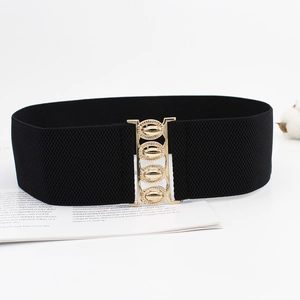 Ceinture Large Élastique Pour Femme Avec Boucle En Alliage Doré Polyvalente À La Mode Décorative Pour Robe
