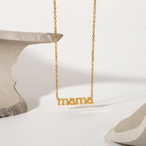 Minimalist 18K gold plated stainless steel necklace featuring a polished mama pendant