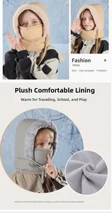 Detail view of the soft fleece lining and 3-in-1 hooded face mask for children
