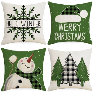 Christmas Pillow Covers Linen Winter Holiday Home Decor Square Buffalo Plaid Snowman Snowflake For Sofa Couch Living Room