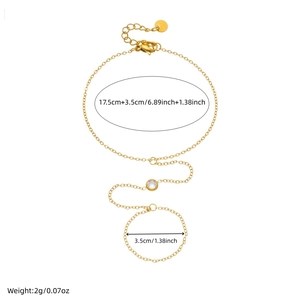 Élégant bracelet bague en acier inoxydable plaqué or 18k avec détail diamant rond