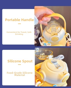 Detail of portable handle and food-grade silicone nozzle on the cute kids water bottle