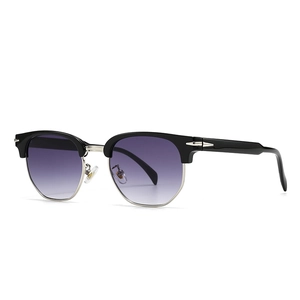 Classic semi-rimless square sunglasses with purple gradient lenses and silver metal trim