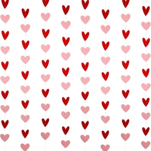 Vertical red and pink heart-shaped paper garlands for wedding and Valentine wall decor