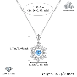 Detail of S925 sterling silver snowflake pendant with blue zircon stone dimensions