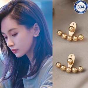 Elegant 18K gold plated 304 stainless steel curved bead earrings for women's fashion