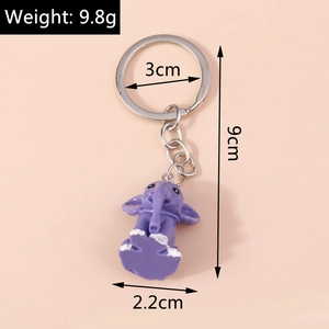 Detailed dimensions of a purple elephant keychain with weight and size measurements