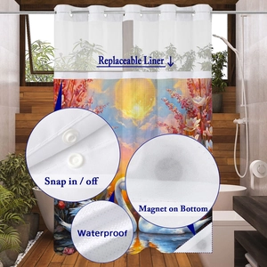 Détail du rideau de douche cygne imperméable avec doublure amovible et aimants
