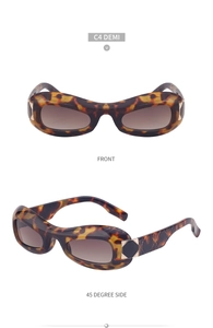 Detailed front and side view of oval tortoiseshell sunglasses with C4 DEMI markings