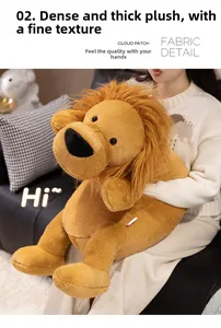 Detail showing dense plush fabric texture and thick soft touch of the lion plush toy