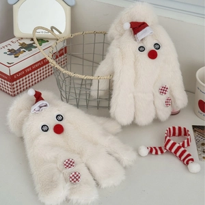 Winter plush snowman mittens with red hats and striped scarves for cold weather