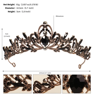 Detailed specs of the vintage bronze tiara with black rhinestones and dimensions