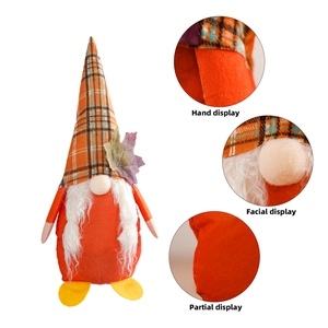 Fall harvest gnome plush doll with maple leaf and plaid hat for festive home decor
