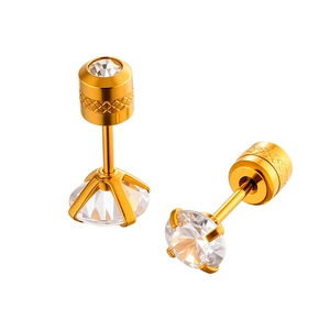 24K Gold Plated 316 Stainless Steel Cartilage Earring Stud Cubic Zirconia Screw Back Fashion Unisex Jewelry