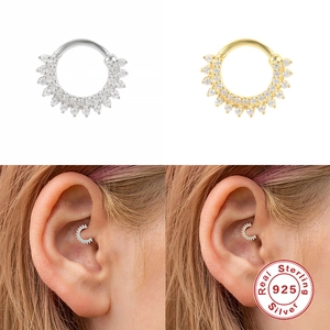Double row diamond S925 sterling silver cartilage hoop earring for nose and ear piercing