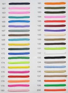 Color chart showing numbered samples 161 to 200 of hand-woven anchor rope bracelet cords