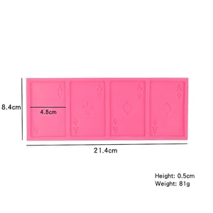 Molde de silicona rosa con cuatro palos de cartas para decoración de tartas y manualidades