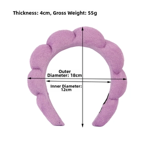 Size chart for purple twist padded headband showing 4cm thickness and 18cm outer diameter