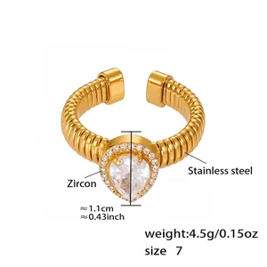 Detailed specs of the 18k gold plated stainless steel ring with pear shaped zircon