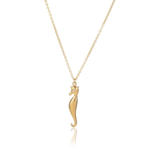 Elegant gold seahorse pendant necklace in stainless steel with crystal eye detail