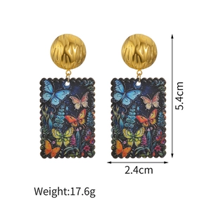 Macro shot showing 5.4cm x 2.4cm dimensions and butterfly pattern on 18K gold earrings