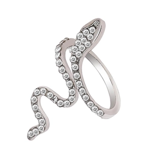 Minimalist silver snake wrap ring featuring pavé cubic zirconia for a sparkling fashion look