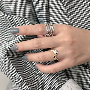 Minimalist S925 sterling silver wavy open ring with multi-layer stacking design for women