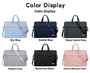 Dettaglio borsa porta PC impermeabile con sei varianti colore e tracolle rimovibili