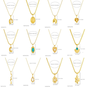 Gold-plated stainless steel necklace set with pearls and turquoise pendants in 12 styles
