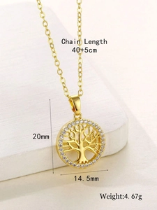 Detail of gold tree of life pendant with sparkling crystal halo and size dimensions
