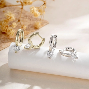Minimalist Copper Zircon Piercing Hoop Earring Buckle Geometric Straight Post Cartilage Jewelry For Women Men