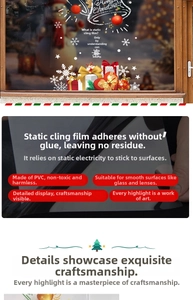 Detailed view of PVC static Christmas window stickers featuring snowflakes and gift boxes