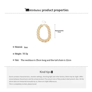Detailed specs of gold chunky chain necklace made of iron with 47cm total length