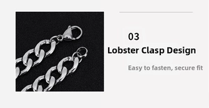 Polished stainless steel Cuban link bracelet detail showing secure lobster clasp closure