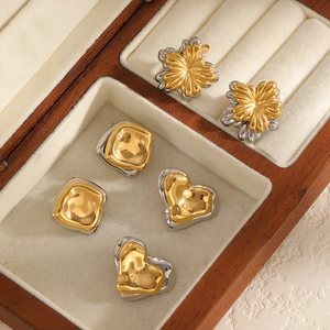 Stainless Steel Stud Earrings 18K Gold Plated With 925 Sterling Silver Earring Post Two Tone Heart Flower Square For Women
