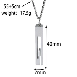 Detailed view of silver pillar pendant necklace with size 40x7mm and 17.5g weight specs