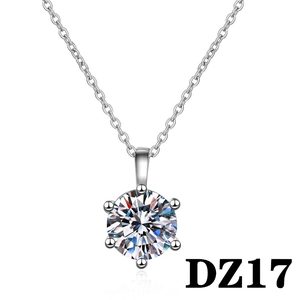 Macro detail of 2ct round cut zircon pendant with six-prong setting on silver chain