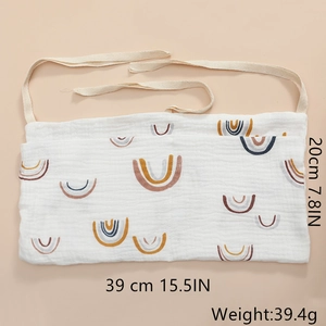 Detailed size chart of rainbow print cotton crib organizer with 39x20cm dimensions