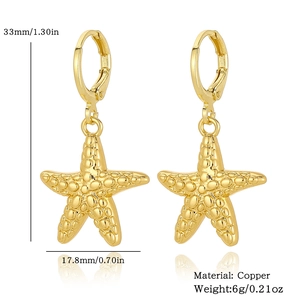 Detailed size chart for 18K gold plated starfish earrings in copper material