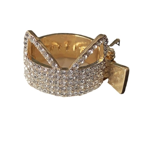 Elegant gold cat-ear shark hair clip with sparkling rhinestones for stylish women
